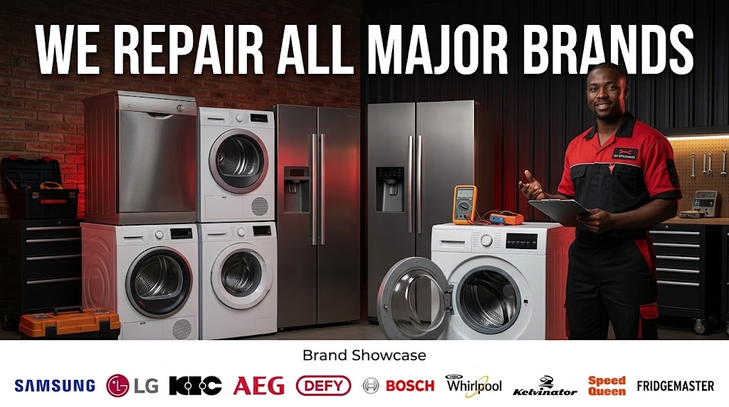 RH Appliances technician repairing a washing machine on-site in Cape Town